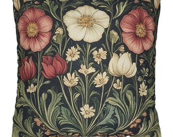 Lot 3 Oreillers William Morris – Velours Coton Rouge Floral – Needlepoint – Salon