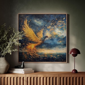 Phoenix Wall Art, Mystical Firebird Poster, Enchanted Creature Framed Poster, Phoenix Rising Canvas Print, Framed Canvas for Fantasy Decor