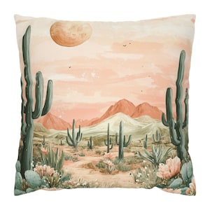 Boho Cactus Throw Pillow, Desert Accent Pillow, Desert Cactus Pillow Cover, Nature-Inspired Pillow Cushion Case, Bohemian Pillow Cover