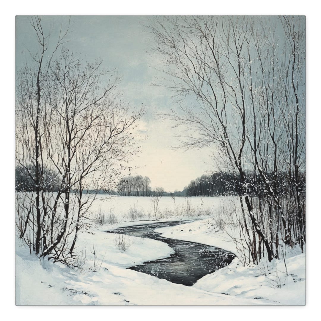 Winter River Scene Wall Art, Serene Snowy Landscape Poster, Peaceful ...