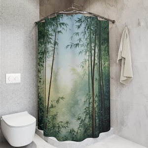 Woodland Forest Shower Curtain, Nature-Inspired Bathroom Decor, Botanical Forest Curtain, Rustic Cottagecore Bath Style, Bathroom Accent