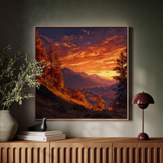 Tableau Toile Paysage Montagne Sunrise - Poster Non Encadré - Décoration Murale