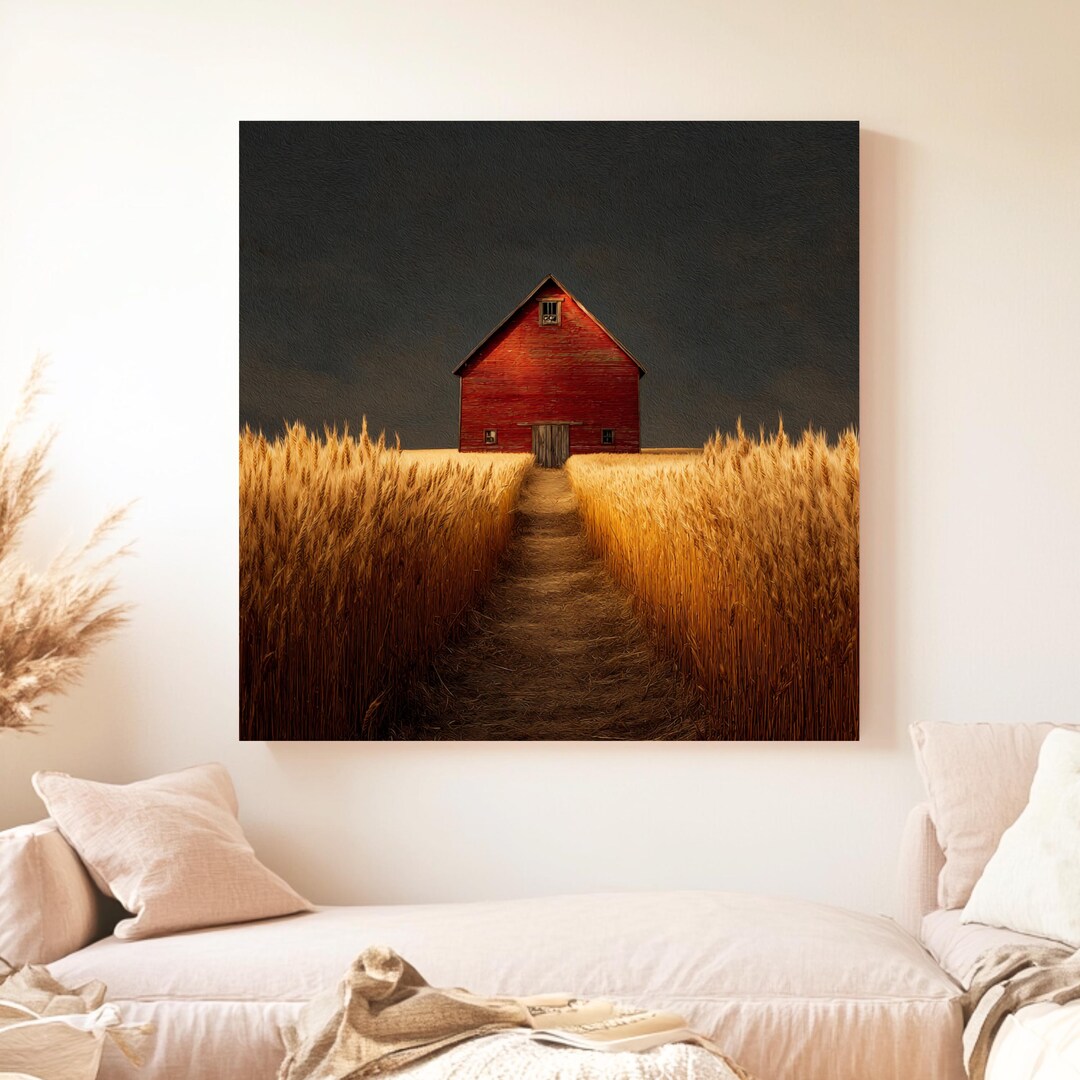 Old Red Farmhouse Wall Art, Rustic Country Poster, Vintage Rural Framed ...