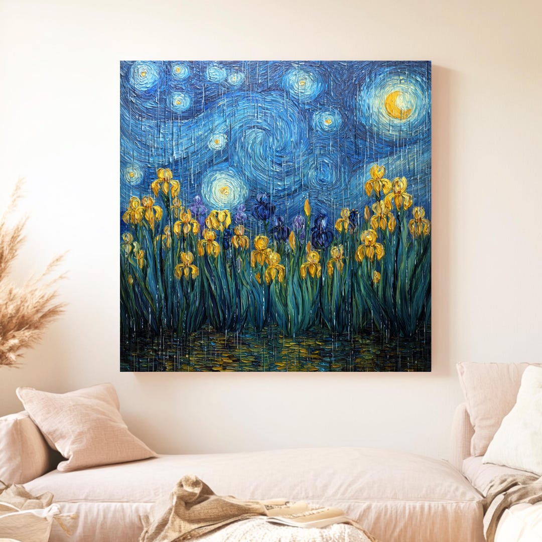 Van Gogh Inspired Starry Night Wall Art, Swirling Night Sky Poster ...