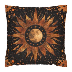 Bohemian Sun Pillow, Ethnic Sun Pillow Cover, Spiritual Throw Pillow, Boho Living Room Accent Pillow, Sun Pillow Cover, Boho Cosmic Decor