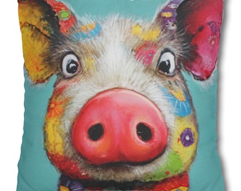 Colorful Bright Pig Pillow – Cute Animal Cushion, Vibrant Home Décor, Fun Pig Lover Gift, Playful Throw Pillow, Kids Room Accent