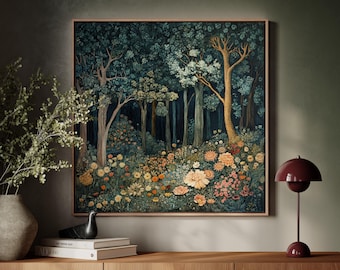 William Morris Enchanted Forest Wandkunst, Vintage Waldplakat, botanisches gerahmtes Plakat, Wald Leinwand, gerahmte Leinwand für Wohndekor