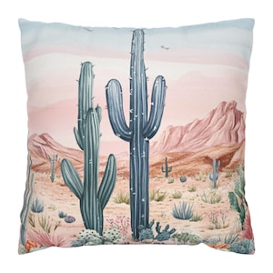 Desert Cactus Throw Pillow, Desert Accent Pillow, Boho Cactus Pillow Cover, Nature-Inspired Pillow Cushion Case, Bohemian Pillow Cover