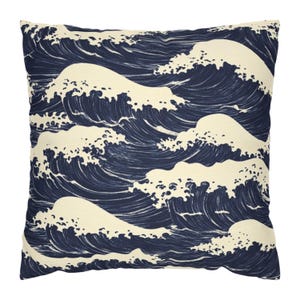 Traditional Japanese Wave Accent Pillow, Beach House Throw Pillow Case, Ocean Wave Pillowcase, Waves Pillow Cover, Coastal Home Decor