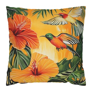 Colorful Tropical Birds Pillow, Parrot Throw Pillow, Jungle Accent Pillow, Bird Pillowcase, Vibrant Pillow Cover, Tropical Home Decor