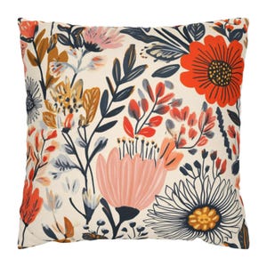Boho Flowers Pillow, Floral Throw Pillow, Nature-Inspired Accent Pillow, Cozy Pillow Cover, Botanical Pillow Case, Nature-Lover Pillows