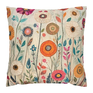 ボヘミアン風ワイルドフラワースローピロー、アースカラーのボタニカルアクセントピロー、ヴィンテージフローラルピローカバー、自然をモチーフにしたピロークッションケース