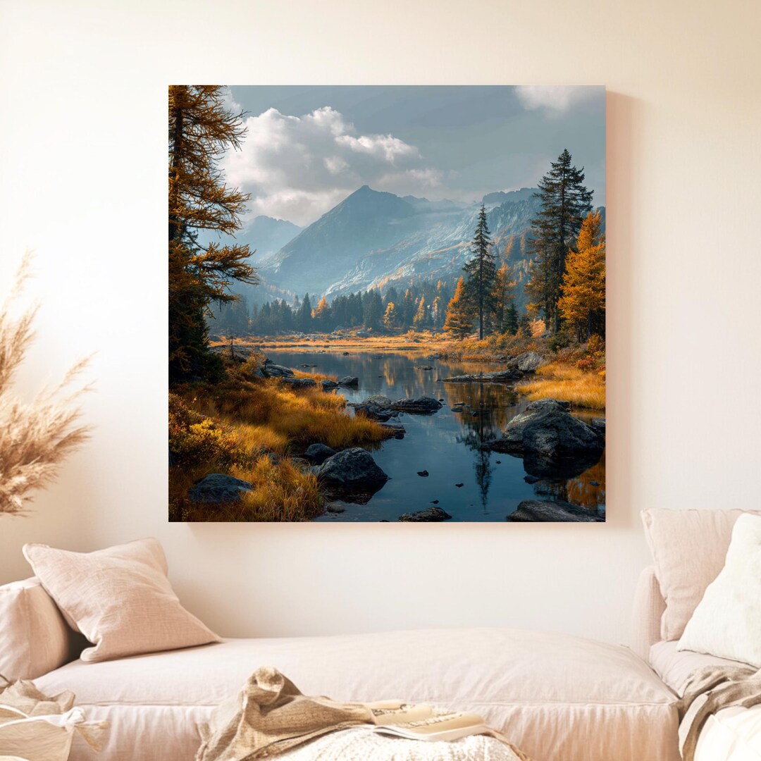 Lake Mountain Tranquil View Wall Art, Serene Nature Landscape Poster ...