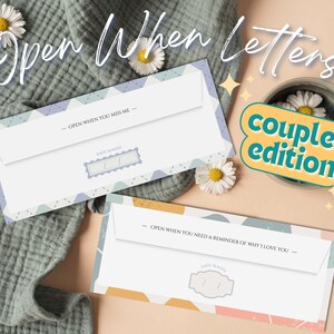 Lettres Open When édition couples, Messages de la capsule temporelle sur les relations, Carte enveloppe numérique, Papier à lettres, Notes d'amour, Timbres-poste