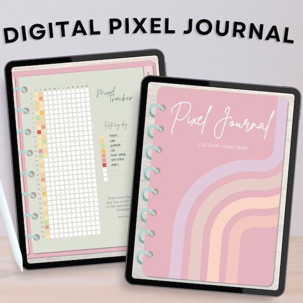 Digital Pixel Journal, A year In Pixels, Colour Planner, Color Diary, Mood Anxiety Health Tracker