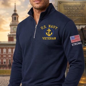 Custom US Navy Veteran Sweatshirt Patriotic Military Shirt Gift for Veteran American Pride Outfit Navy Support Apparel