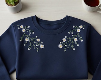 Custom Floral Embroidered Sweatshirt Minimal Wildflower Branch Design Cozy Crewneck for Nature Lovers