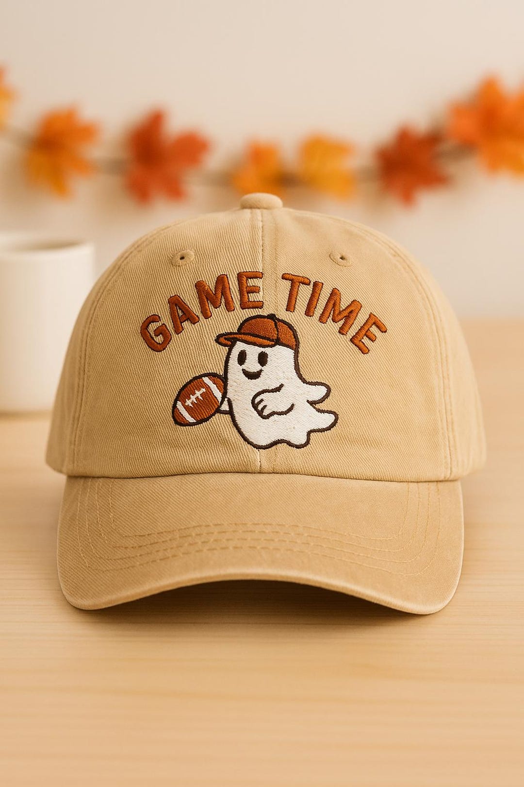 Embroidered Game Time Ghost Baseball Cap: Halloween Football Fan Hat - Etsy