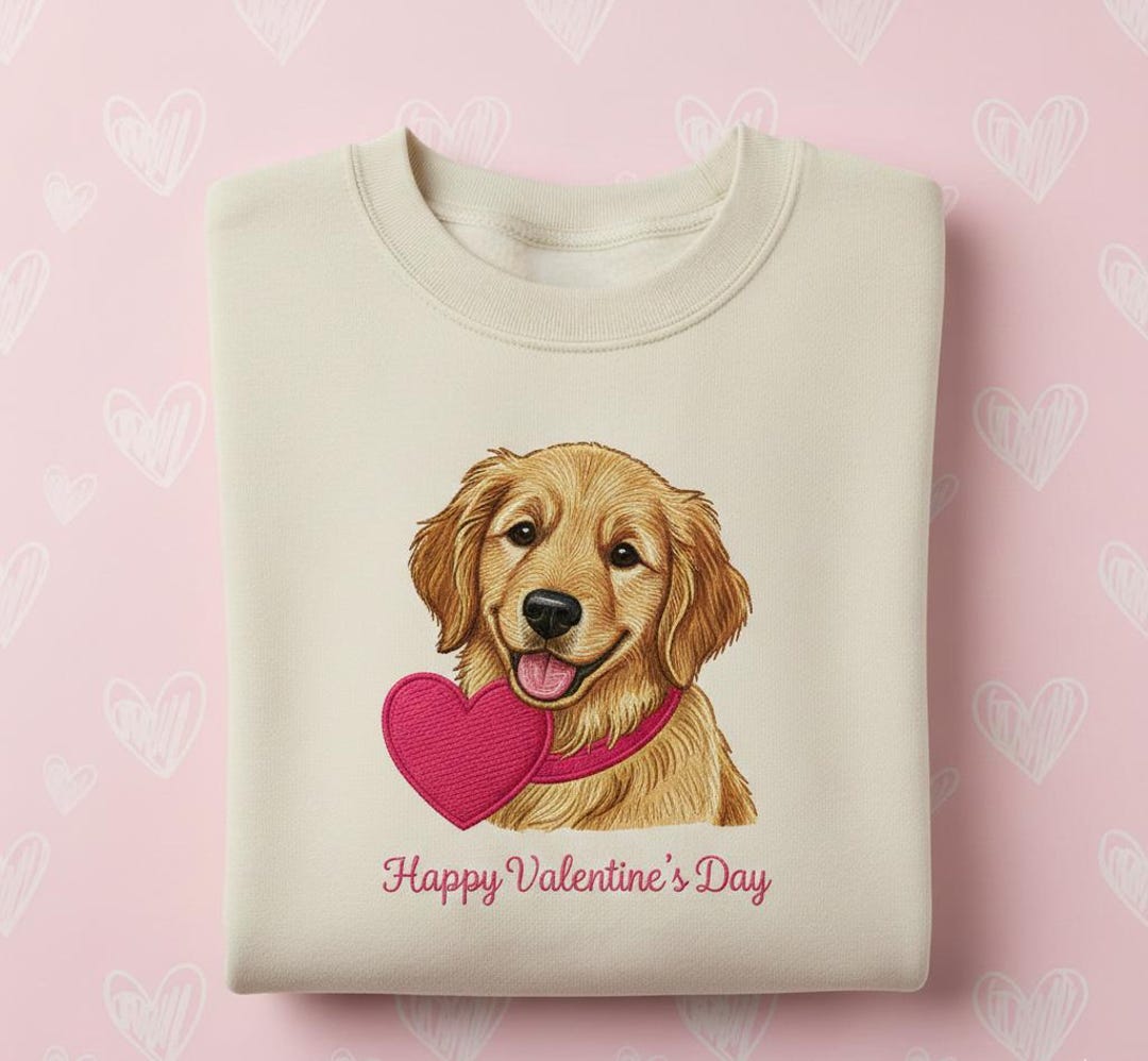 Custom Golden Retriever Valentine Design With Cute Dog Holding Heart ...