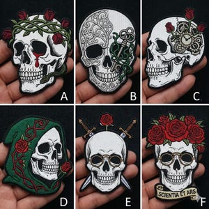 Custom Gothic Skull Embroidery Patch Crown Of Thorns Skull Patch Dark Aesthetic Patch Iron On Patch Tattoo Style Gift