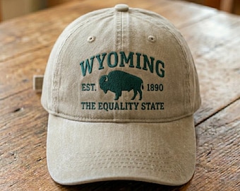 Custom Wyoming Embroidered Hat Equality State Bison Cap Travel Gift Western Style State Pride Vintage Casual Hat