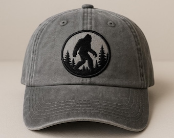Bigfoot Patch Embroidered Hat, Sasquatch Forest Baseball Cap, Outdoor Adventure Dad Hat, Hiking Camping Gift, Minimal Nature Cap