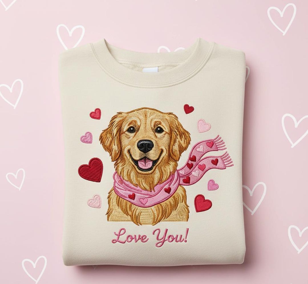 Custom Cute Golden Retriever Valentine Illustration Shirt, Romantic Dog ...