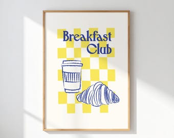 Coffee & Croissant Kitchen Print: Cheerful Breakfast Club Art (Digital Download)