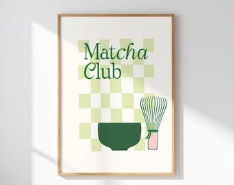 Matcha Club Art Print: Minimalist Green Tea Kitchen Decor (Digital Download
