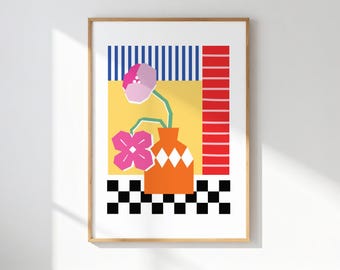 Stampa floreale Bauhaus: poster retrò con fiori astratti (download digitale)