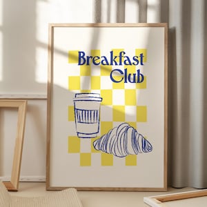 Arte mural de Breakfast Club / Impresión digital de croissant de café / Decoración de cocina imprimible estética / Póster de cocina moderno / Descarga instantánea