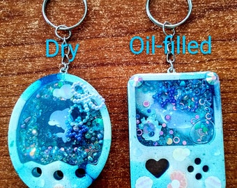 Cute Kawaii Ocean Sea Dolphin Tamagotchi Or Gameboy Epoxy Resin Shaker Charm Keychain