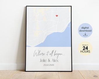 Where We Met Map Print, Where It All Began Map, Where It All Began, Where We Met, First Met Location, Personalized Gift for Couple