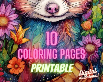 10 Ferret Coloring Pages, Adults + Kids, Instant Download, Printable PDF, Ferret Coloring, Animal coloring sheet, Detailed coloring, SVG