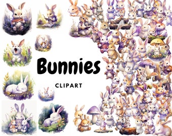 136 Bunnies Clipart, 136 on White, 67 Transparent, High-Quality PNGs for Scrapbooking, Card Making, Stickers, etc. Digital Download.