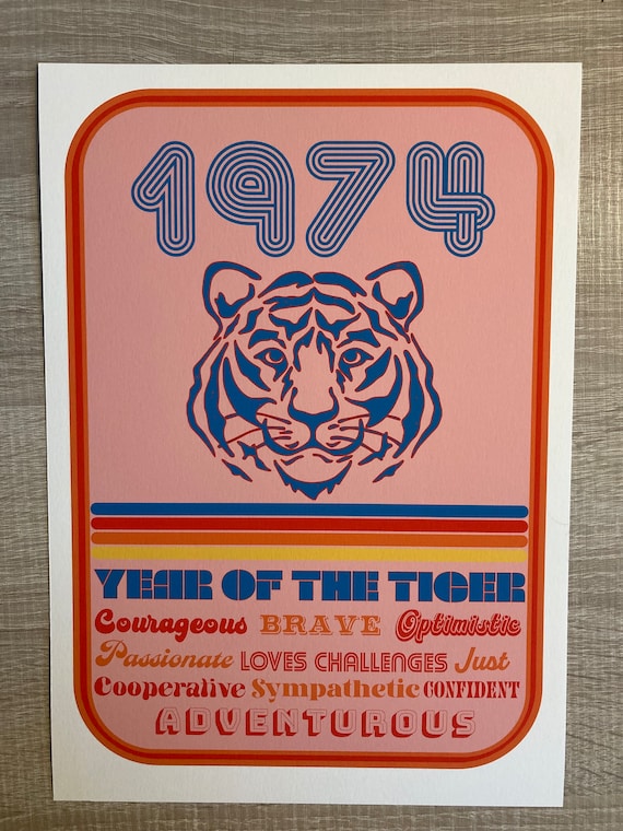 1974 Year of the Tiger Print | Retro Chinese Zodiac Wall Art - Etsy