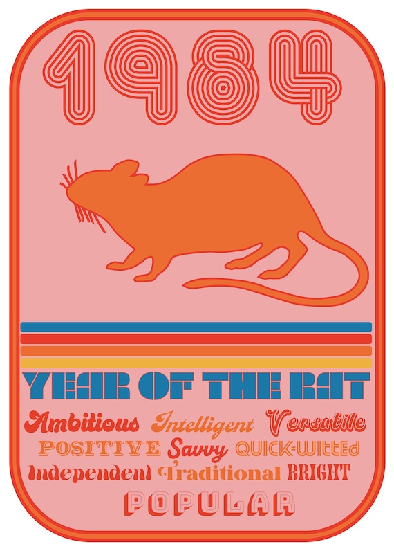 1984 Year of the Rat Print | Retro Chinese Zodiac Wall Art - Etsy