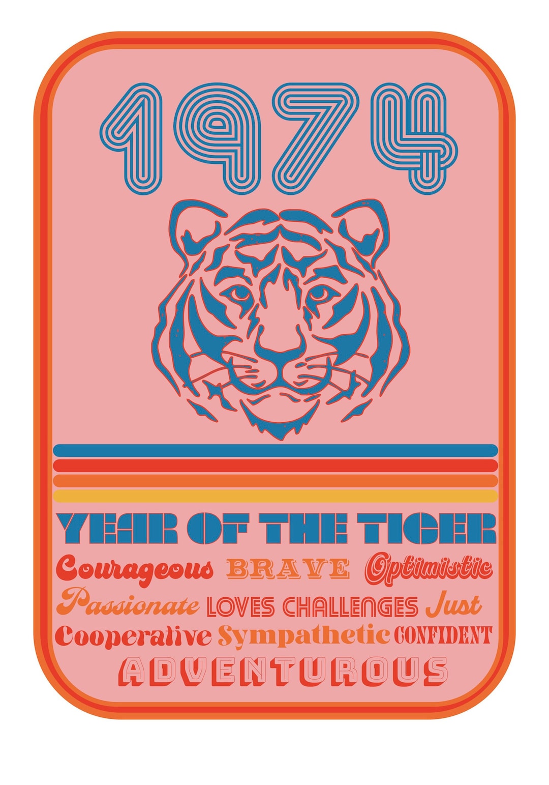 1974 Year of the Tiger Print | Retro Chinese Zodiac Wall Art - Etsy