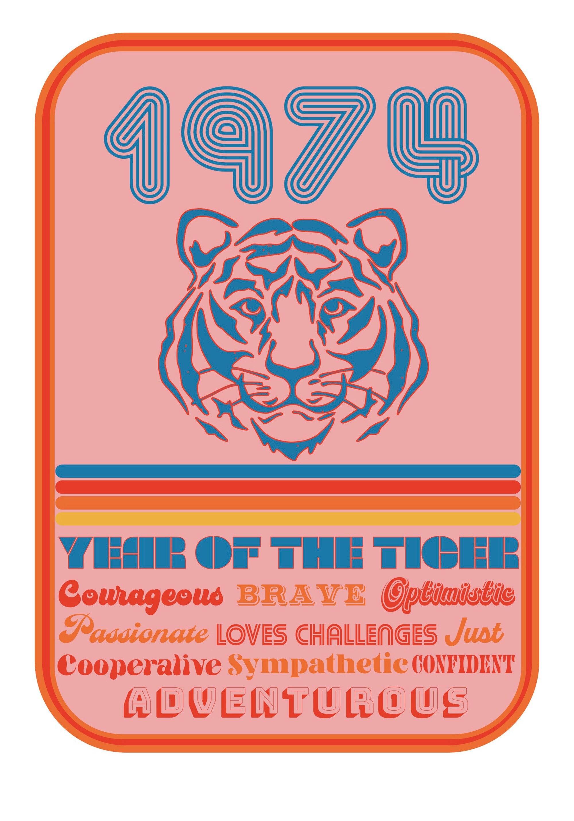 1974 Year of the Tiger Print | Retro Chinese Zodiac Wall Art - Etsy