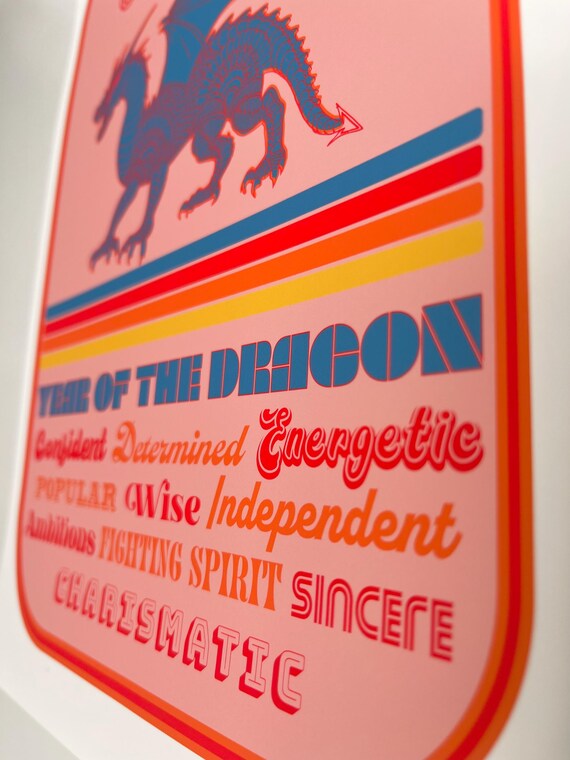1976 Year of the Dragon Print | Fire Dragon Chinese Zodiac | 50th
