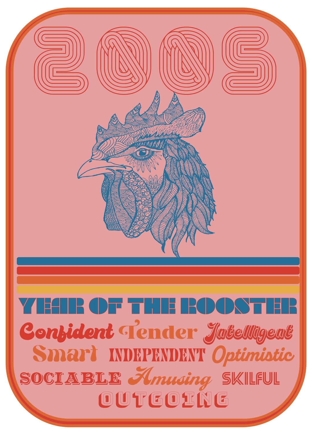 2005 Year of the Rooster Print | Retro Chinese Zodiac Wall Art - Etsy