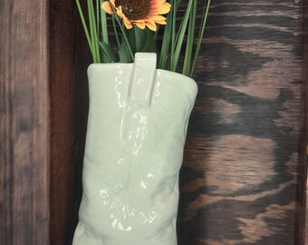 Glazed Ceramic Cowboy Boot Vase