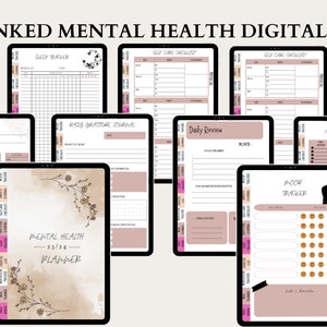Hyperlinked Mental Health Journal, Printable Mental Health Planner, Digital Mental Health planner, Digital, Mood Tracker, Self Care Planner