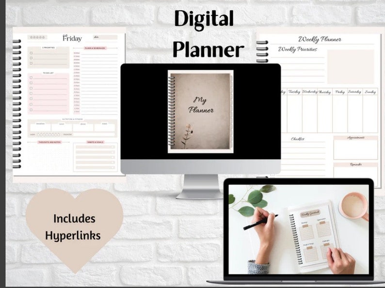 Aesthetic Undated Digital Planner With Hyperlinks Hyperlinked Planner