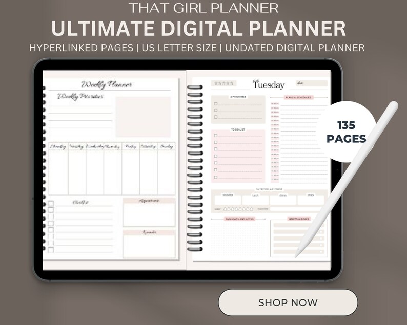 Aesthetic Undated Digital Planner With Hyperlinks Hyperlinked Planner