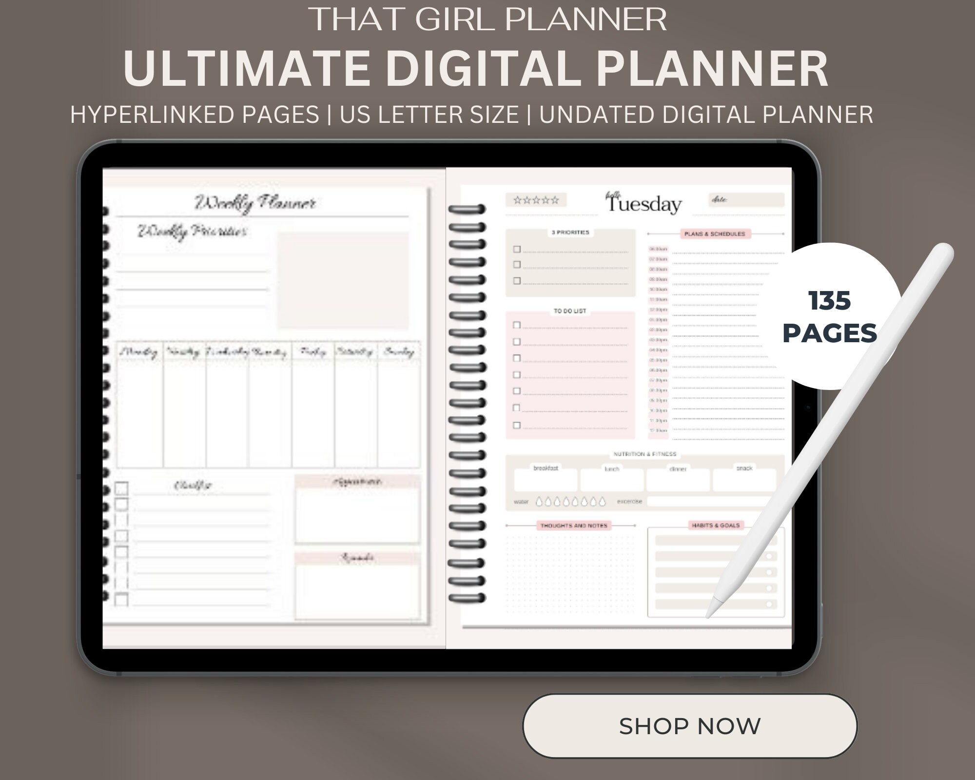 Digital Planner | Undated Hyperlinked Goodnotes (digital Download) - Etsy