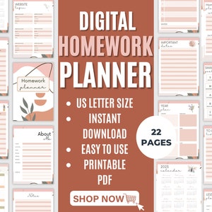 Homework Planner| Digital Download | Study Planner| School Planner | Homework Tracker | Assignment Planner | Yearly Planner | Goal Planner