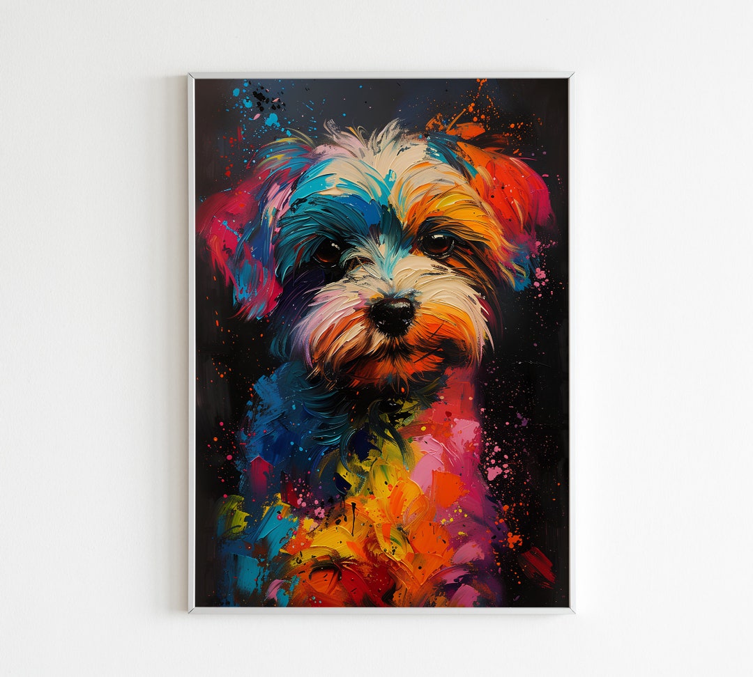 Dazzlewall Hund Wandbild 30x40cm - Lustiger Hund Im Bademantel Putzt Zähne