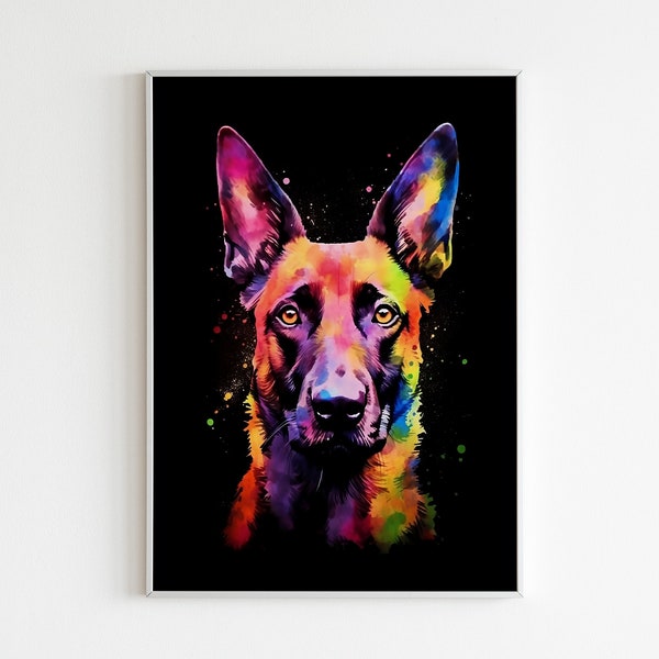 Affiche Aquarelle Chien Belge Malinois, Toile, Impression, Pop Art, Cadeau d'amant de chien, Art mural, Décorations, Cadeau Papa Maman