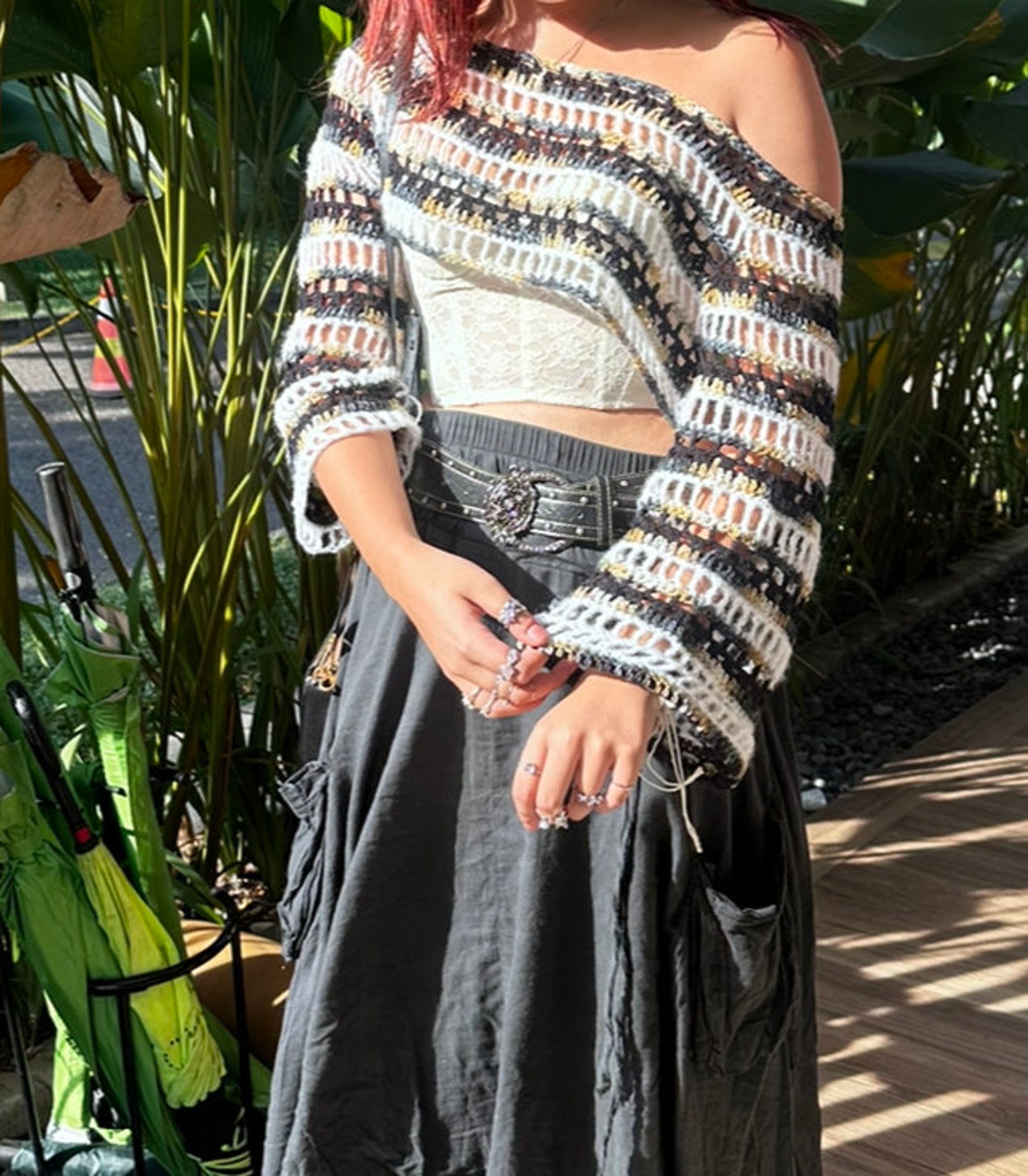 POL Ivory Crochet Knit Sweater Top